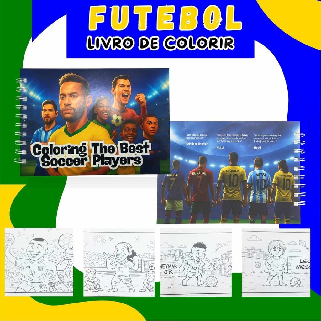 Caderno De Colorir Futebol Desenhos Capa Dura Premium Holográfica Caderno Para Crianças E Adultos Pintar