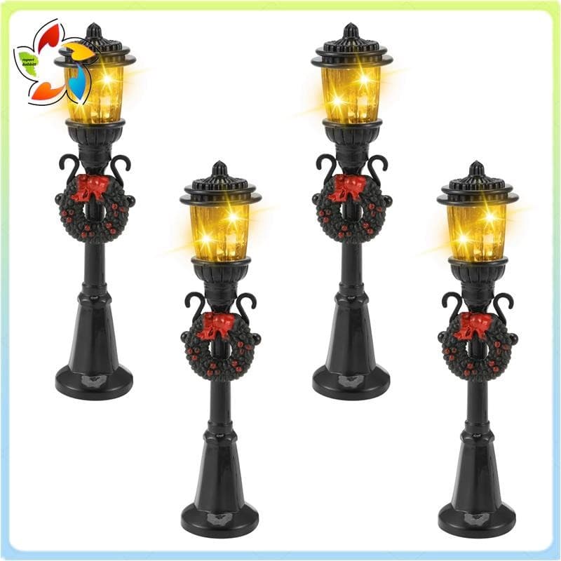 4 Pçs Mini Lâmpada De Natal Post Trem Em Miniatura Rua Luzes Decorativas Para DIY Casa De Bonecas Vila Caminho