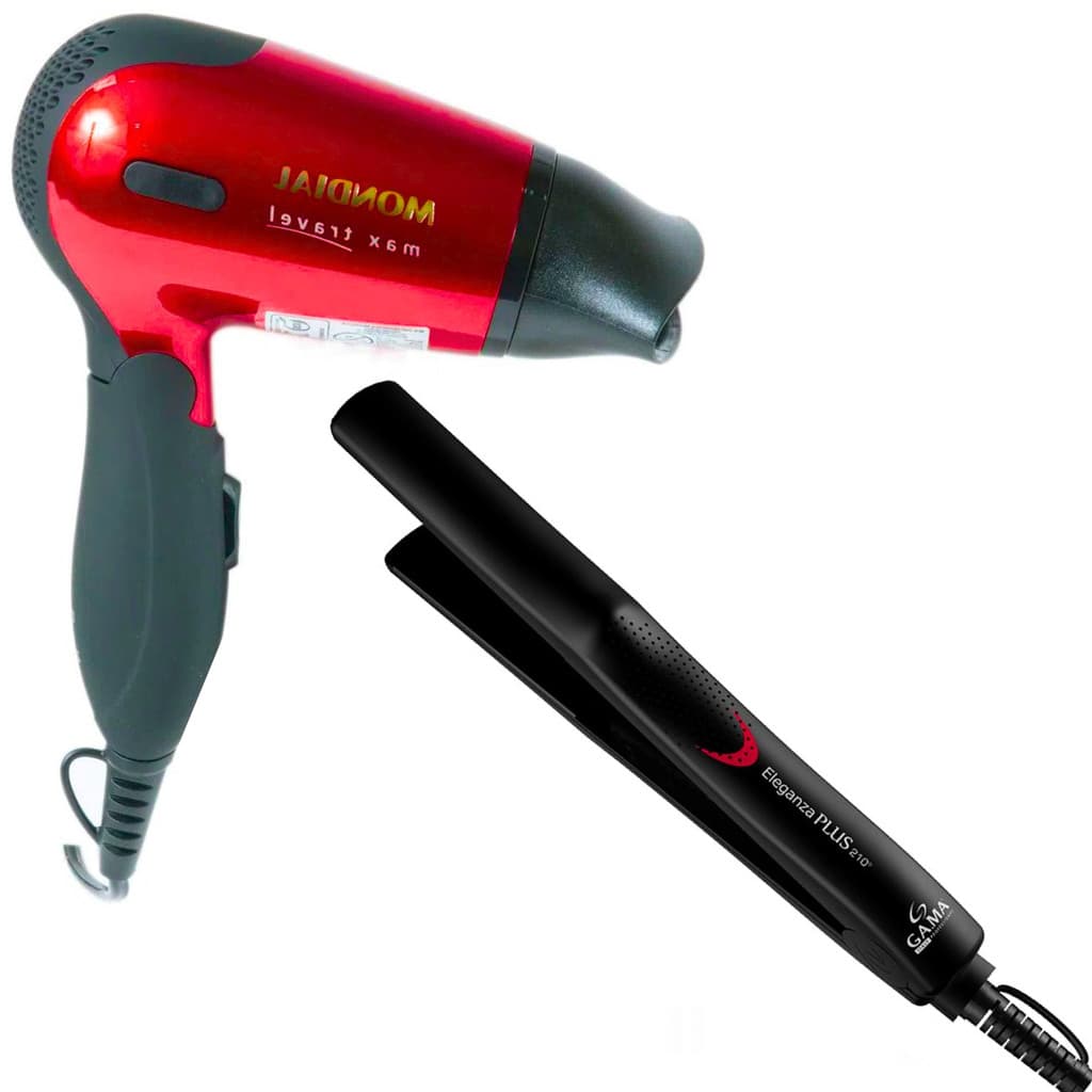 PRANCHA ELEGANZA PLUS + SECADOR DE CABELO MONDIAL SC-10 RED