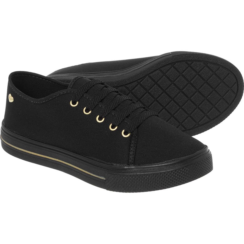 Tênis Feminino Pingente Coração sapato Casual Confortável Preto