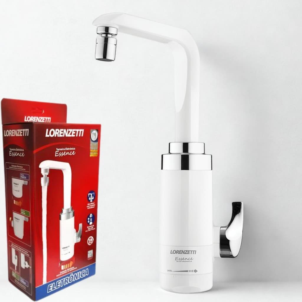 Torneira Elétrica Lorenzetti Essence Parede Branca 4600W 127V com Bico Móvel