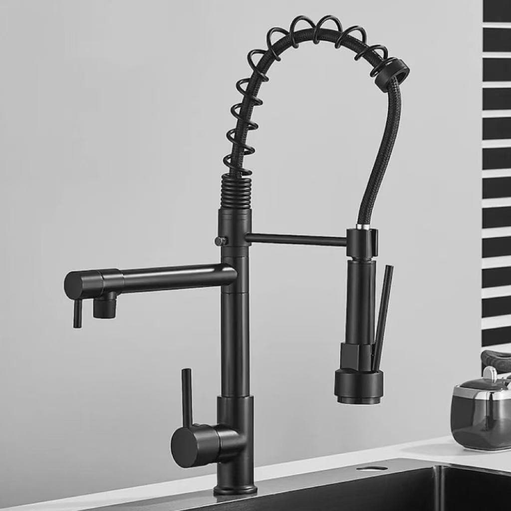Torneira De Cozinha Gourmet Saidas Duplas Com Extensor De Spray Tubo De Água Flexível Superior Prateado Para Ajuste