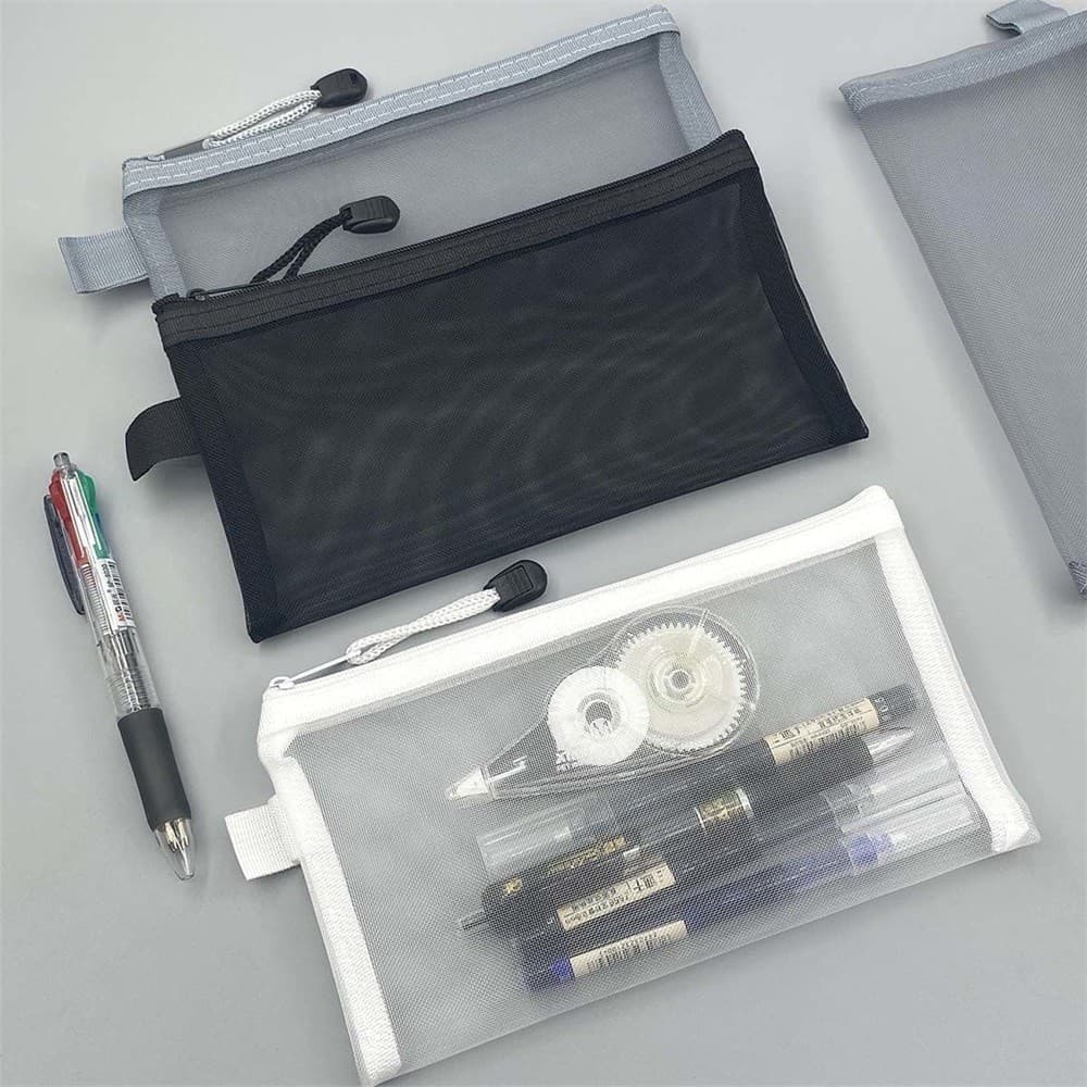 Estojo De Malha Para Estudantes , Bolsa Transparente Exame , Grande Capacidade De Papelaria , Zíper , Lápis