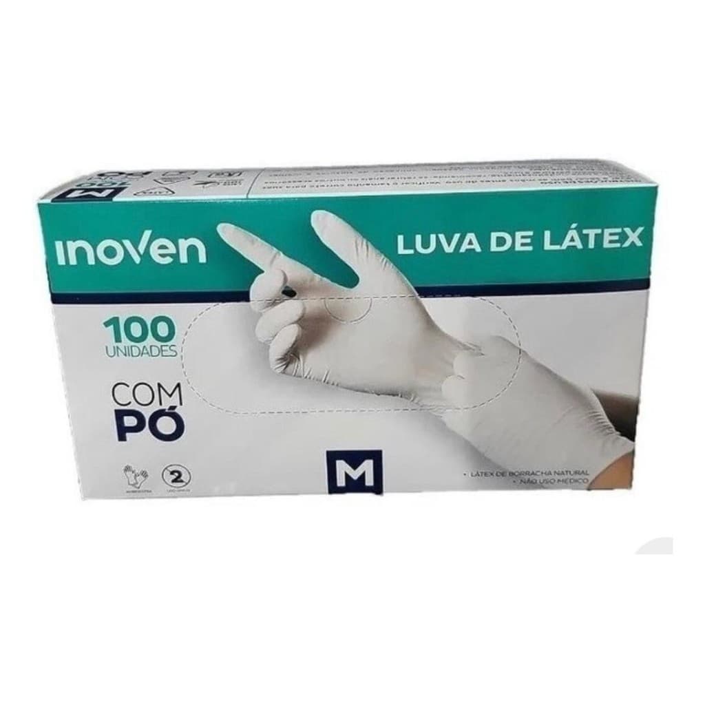 Luva de Látex Com Pó Tamanho M com 100 Unidades Inoven
