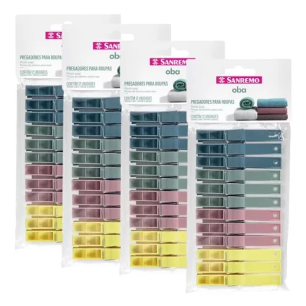 Kit 48 Prendedor de Roupa Pregador Multicolorido Oba Sanremo
