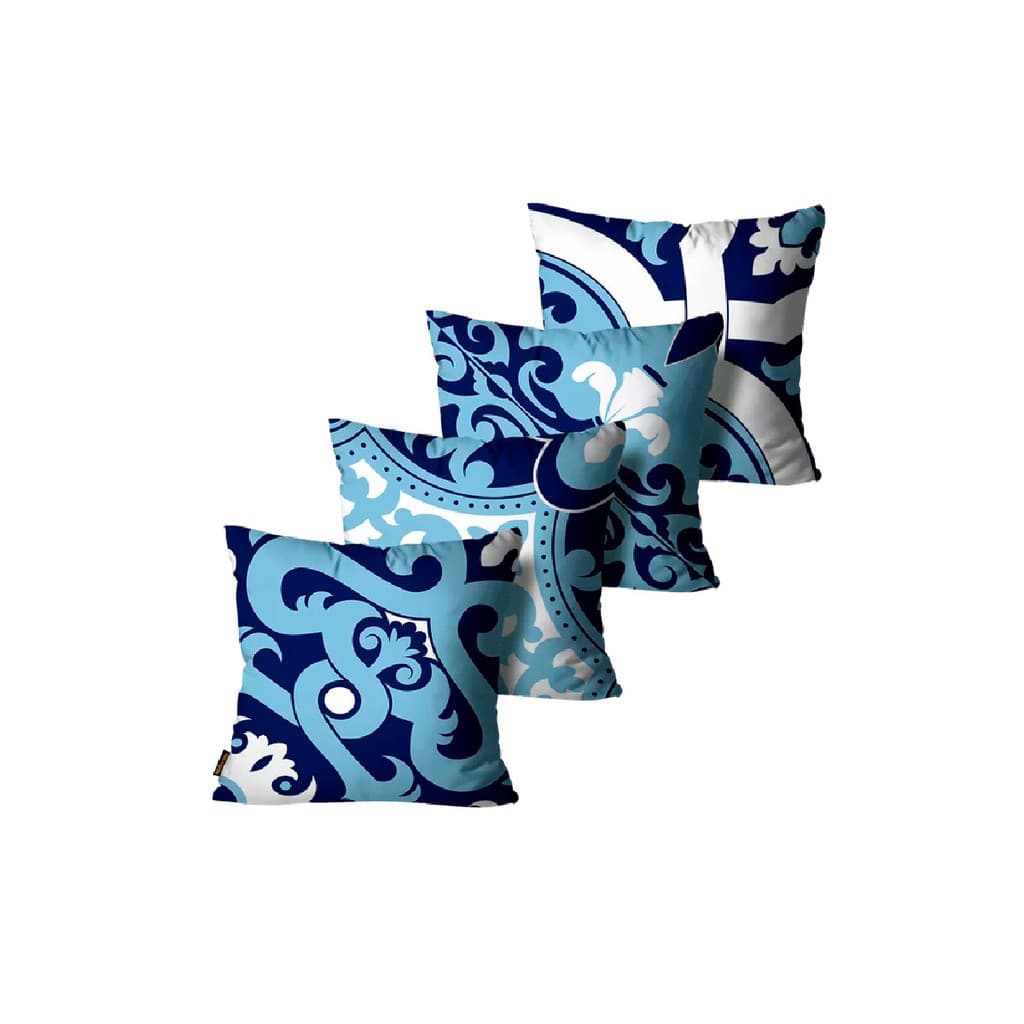 Kit com 4 Capas para Almofadas Abstratas Azul - CAPAS 45X45