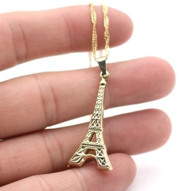 Colar folheados dourado a ouro mini Torre Eiffel feminino estilo mordeno