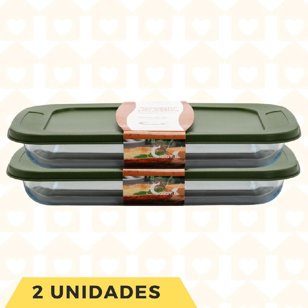 Refratário Retangular 1,6L Tampa Sortida Vidro Pequeno 2Un