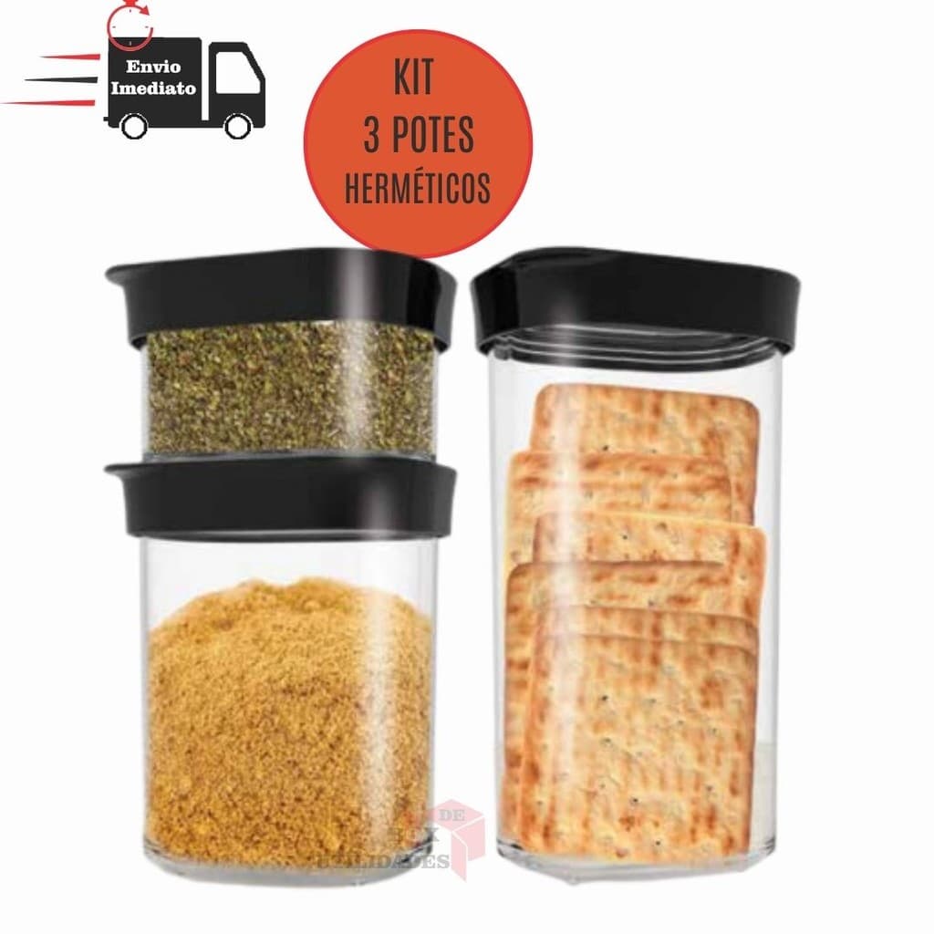 3 Potes Herméticos Cozinha Pequenas Porcoes Para Biscoitos Doces  Farinha  Temperos Porta Mantimentos