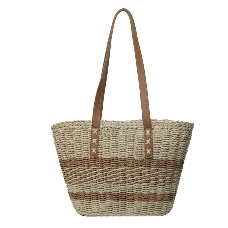 Bolsa de palha feminina à beira-mar, férias, praia, verão 2024, nova bolsa de ombro versátil, grande capacidade, sacola de viagem
