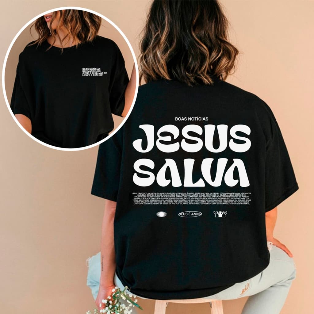 Camiseta Unissex Algodão Gospel Cristã Boas Notícias Jesus Salva News