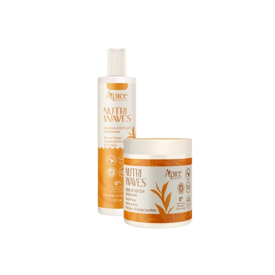 KIT APICE NUTRI WAVES GELATINA 300ML E CREME DE PENTEAR 500G