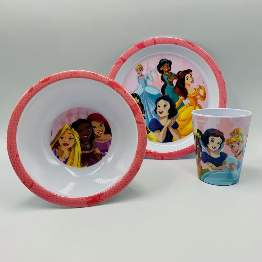 Kit para mesa posta prato Infantil em Melamina Princesas - 3 peças