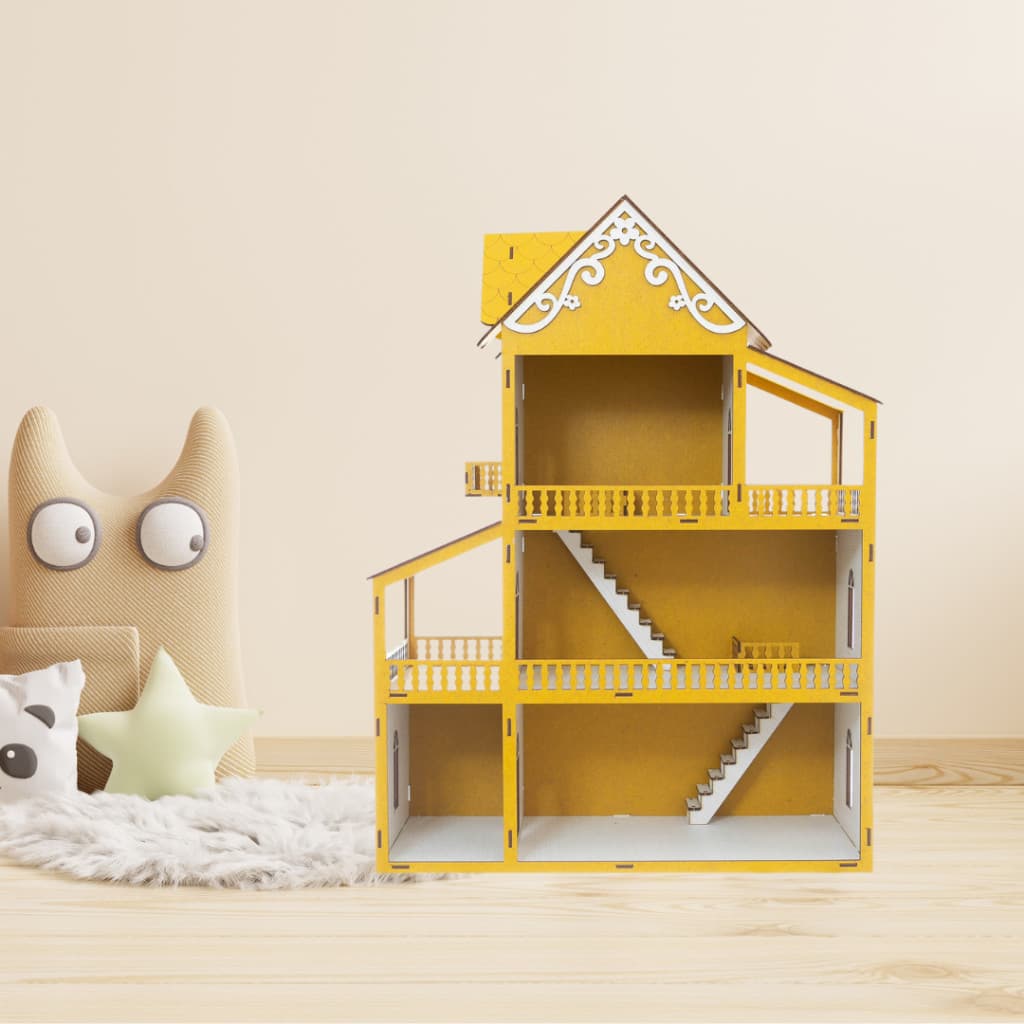 Casa de Boneca Casinha Brinquedo Desmontada 60cm Kids Infantil mdf Amarelo Girassol e Branco