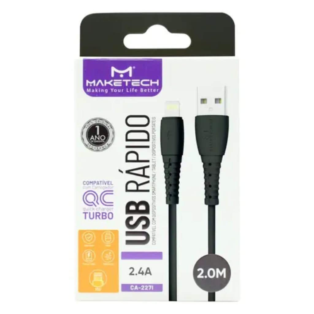 CABO DE DADOS LIGHTNING IPHONE 2M 2.4A CA-227I (PRETO)