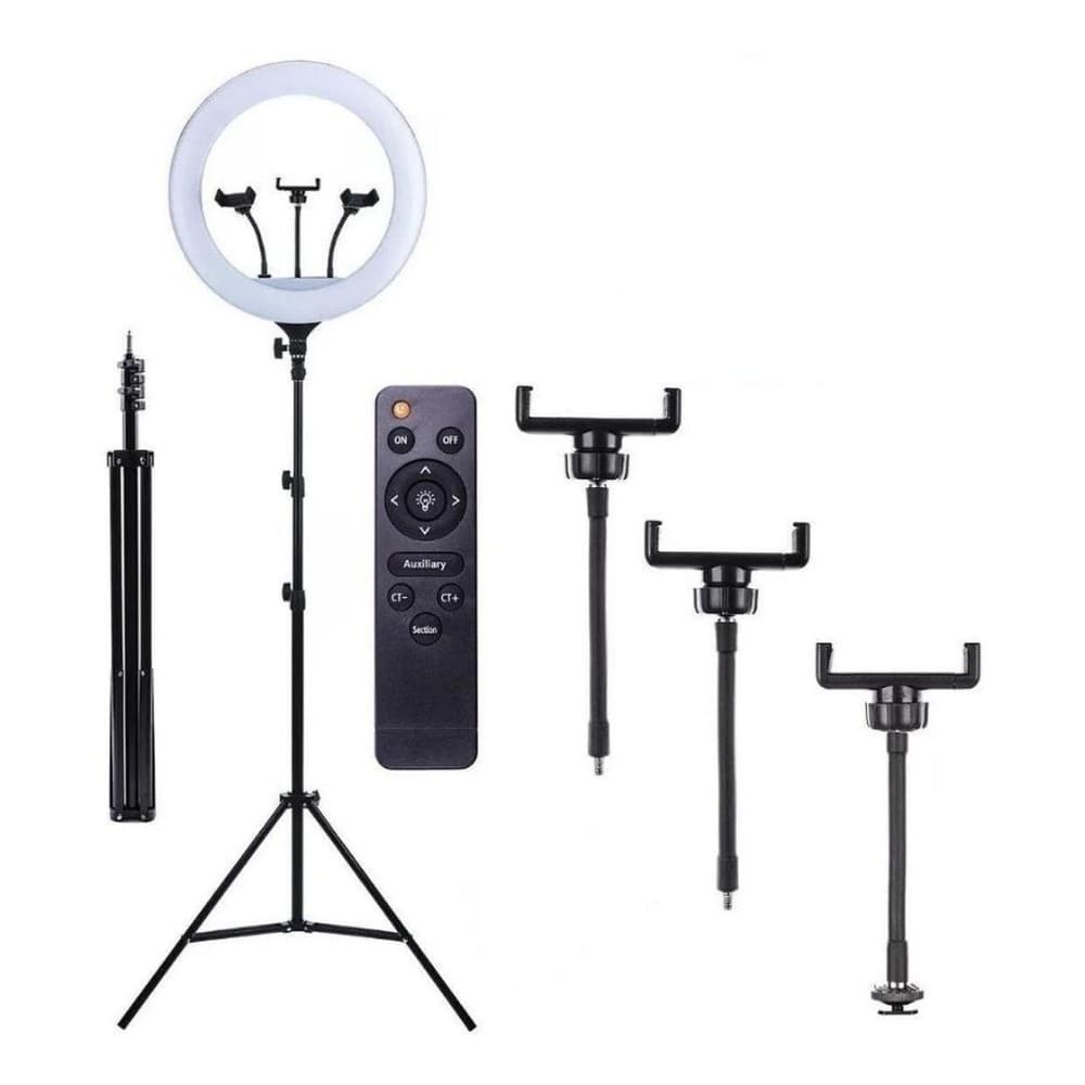 18 polegadas 46CM Ring Light Iluminador Com Suporte 3 Celulares e Tripe 2,10 altura