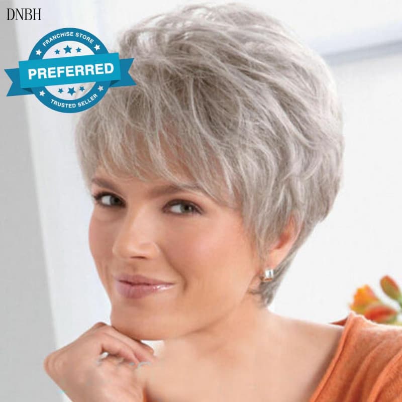 Nova Moda Peruca Curta de Cabelo Natural Cacheado Prata Cinza para Mulheres O6L4 UEDD