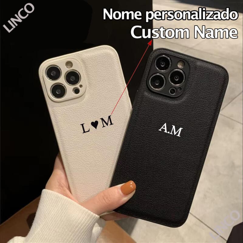 DIY Personalizado Nome Iniciais Letras Caso De Couro Do Plutônio Para iPhone Air 17 16 15 14 13 12 11 Pro Max