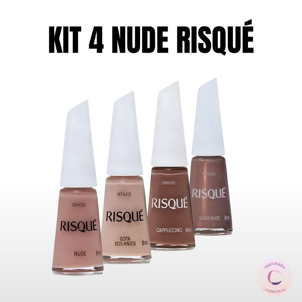 Risqué Kit Com 4 Esmaltes Nude - Cappuccino, Nude, Ouro Nude, Gota dos Anjos