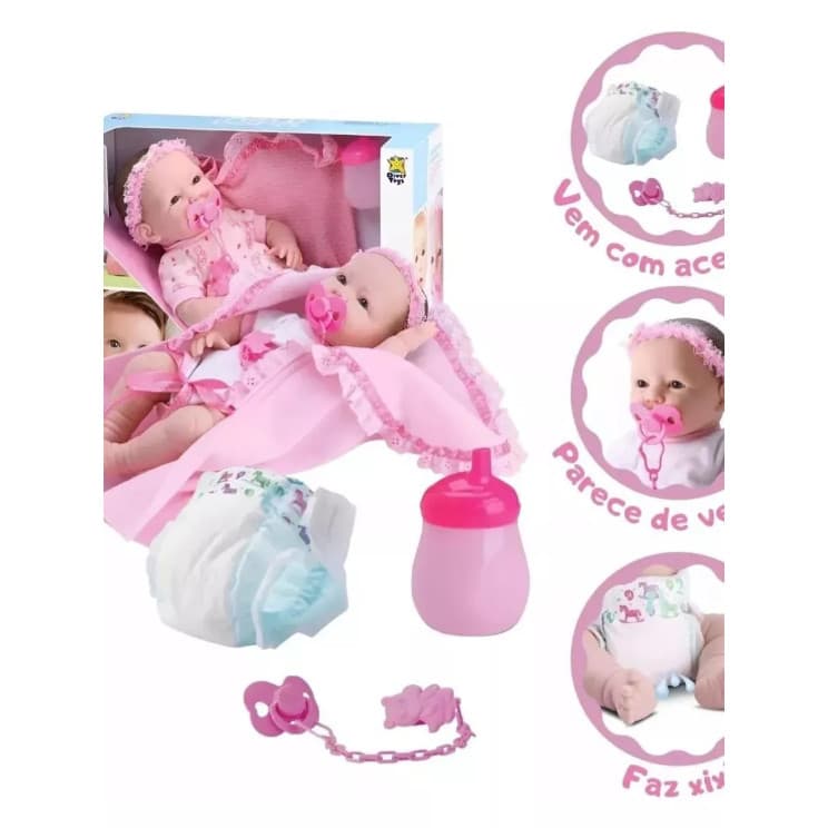 Boneca Diver New Born Bebê Faz xixi com varios acessorios articulada