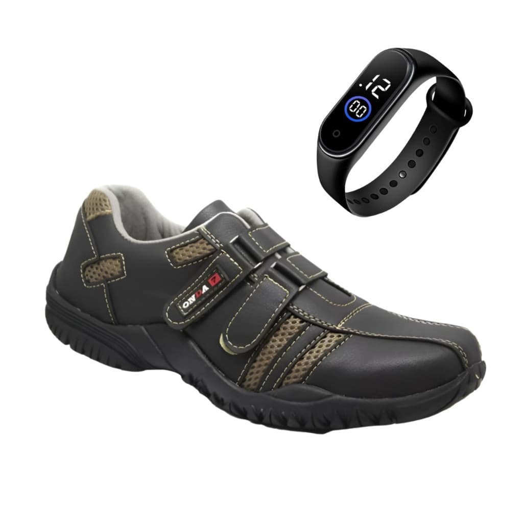 Tênis Casual Sapatênis Masculino de Velcro Varias Opçoes + relogio digital