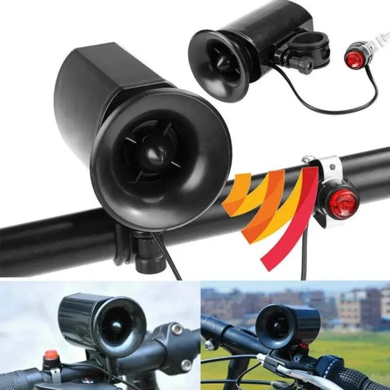 BUZINA BIKE SIRENE 6 SONS BATERIA 9V, CAMPAINHA UNIVERSAL PARA BICICLETA