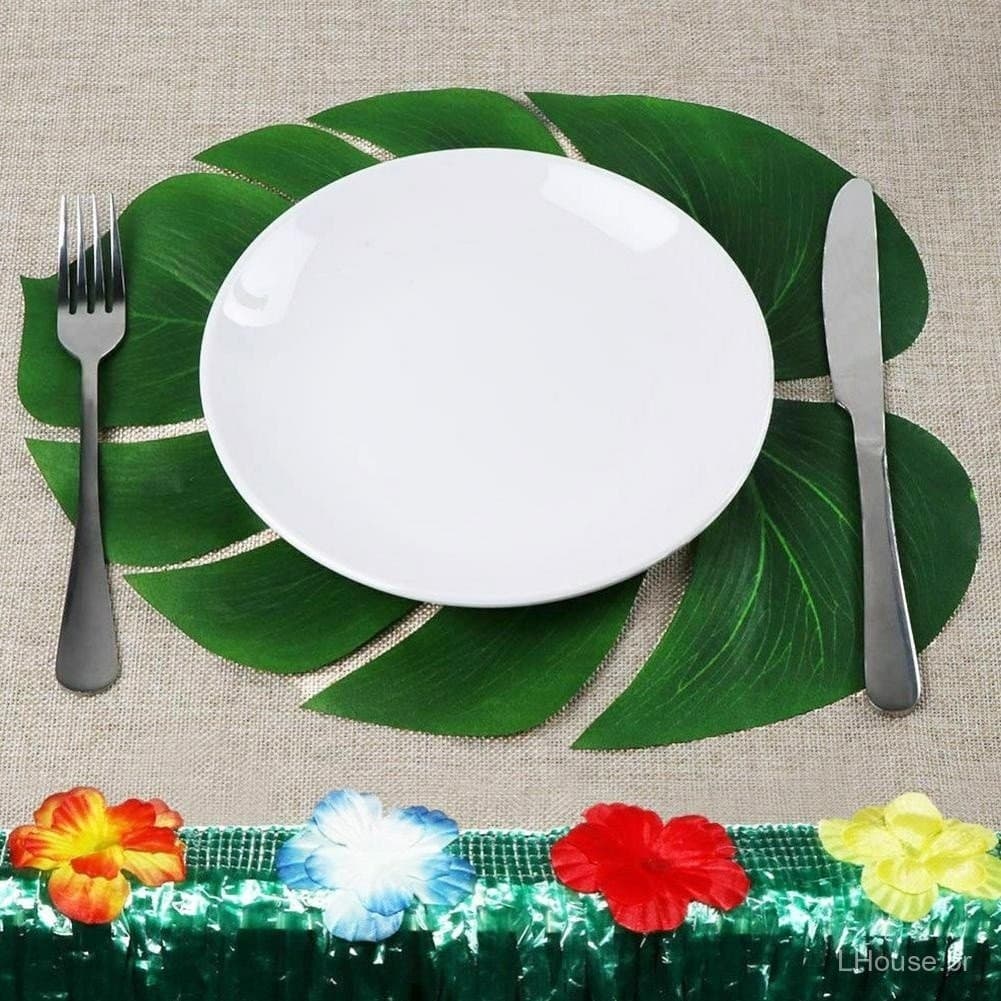 12pçs / Jogo Jogo Americano De Folhas De Palmeira Z3H3 34x29cm Para Decoração De Festa / Aniversário