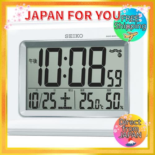 Relógio de parede e mesa Seiko digital com calendário, temperatura e umidade, branco pérola SQ424W SEIKO