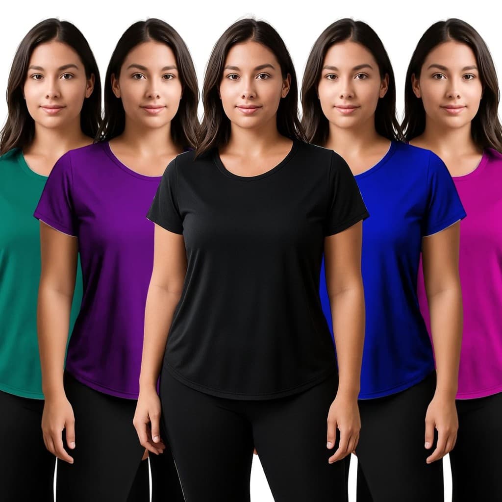 Blusa Poliamida Confortável Camiseta Feminina Elegante Básica Fitness Casual Manga Fresquinha