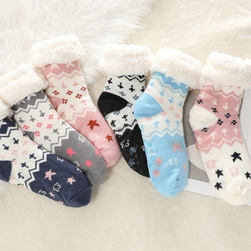 Kit 1 a 6 Pares Meia Inverno de lã térmica infantil para menina e minino Com Antiderrapante