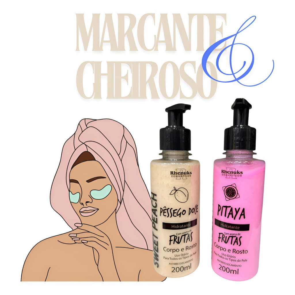 Kit 2 Cremes Hidratante Corporal Pessego docê E Pitaya 400g rhenuks