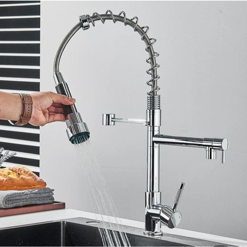 Torneira Cozinha Gourmet De Bancada Monocomando Com Spray Extensor Torneira Luxo Cromado Prata Preto