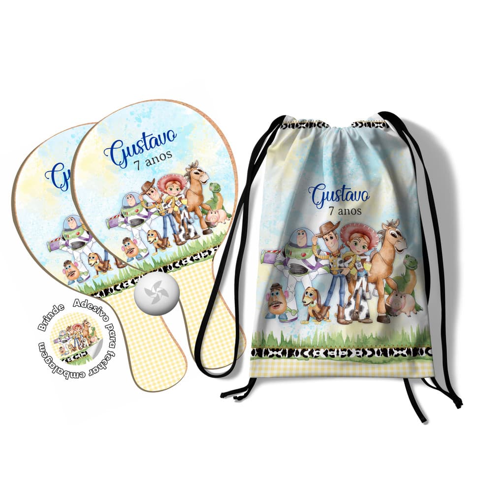 7/10/15/20/25 Kit Mochilinha e Raquetes Ping Pong -  Toy Story Aquarela