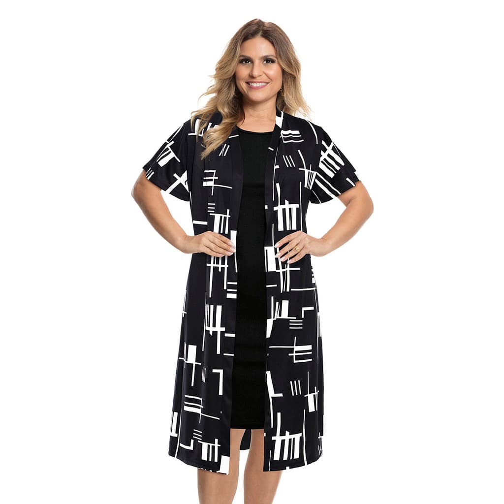 Conjunto Vestido Clássico e Kimono - Moda Casual