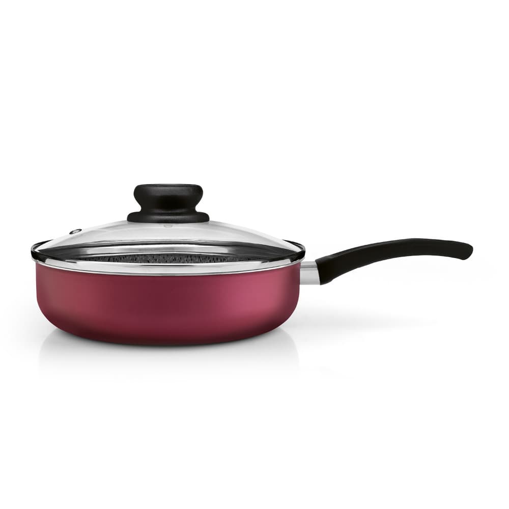 FRIGIDEIRA FUNDA 24CM ANTIADERENTE CEREJA TAMPA DE VIDRO PANELUX PREMIUM