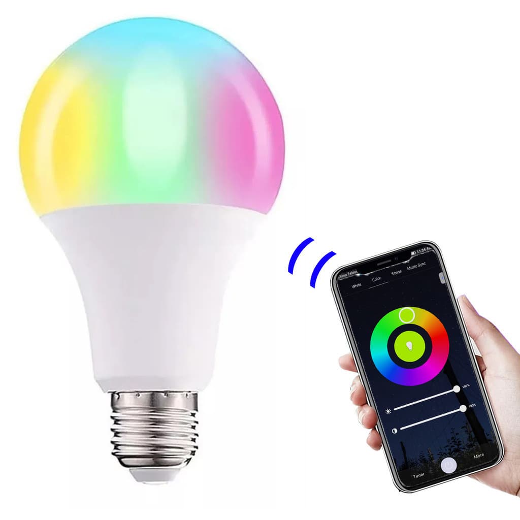 Lampada Smart Led Wifi Inteligente Celular App RGB 10W Colorido Ajustavel Decoraçao Iluminaçao Casa Dimerizaçao Ambiente