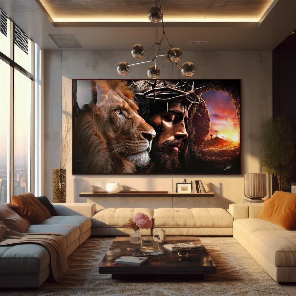 Tela 60x40 CM Decorativo GRANDE Alta Resolução Para Sala Quarto Escritório Quadro Leão de Judá