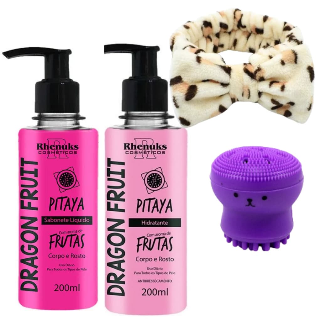 Kit de Hidratante + Sabonete Líquido de Pitaya + Faixa Make + Polvo
