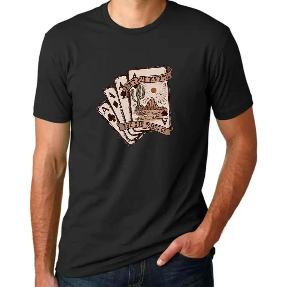 Camisa com estampa de cartas, estilo rural e rodeio