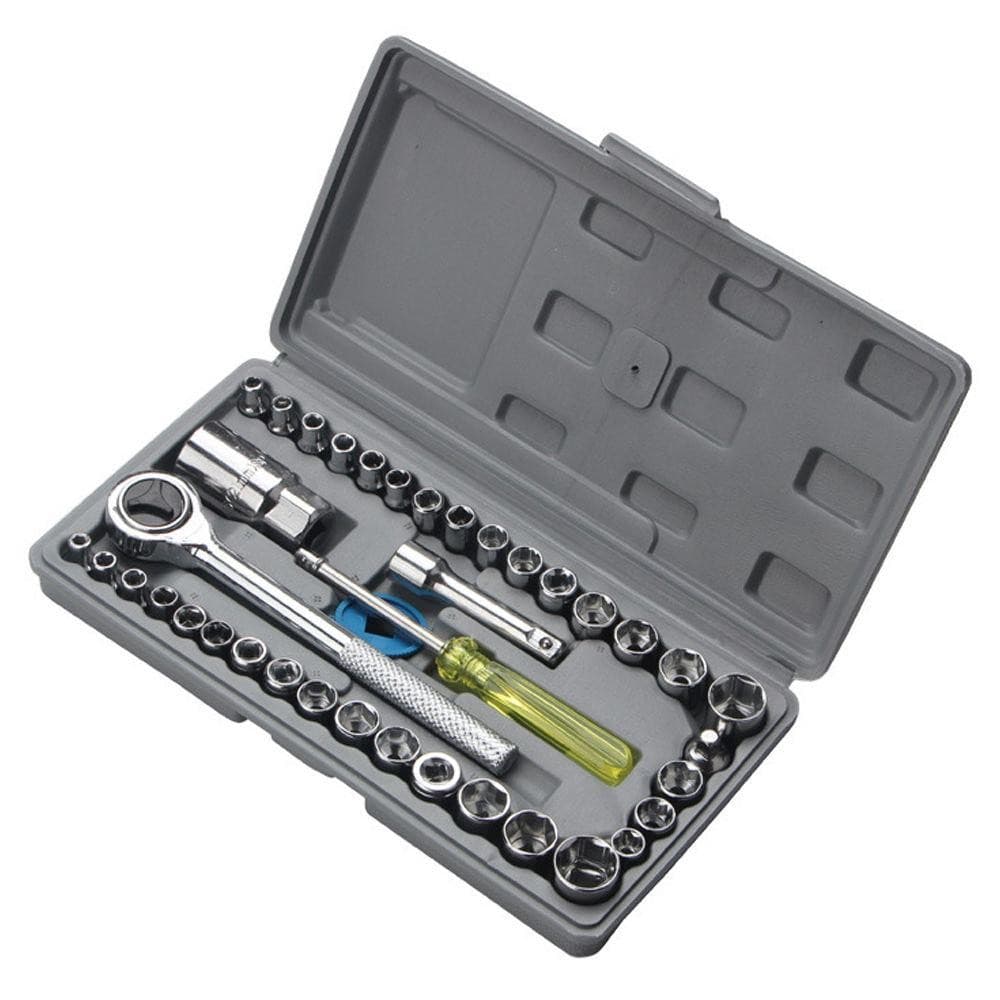 KIT JOGO DE CHAVE CATRACA REVERSÍVEL JOGO DE SOQUETE COM 40 PEÇAS EM MALETA