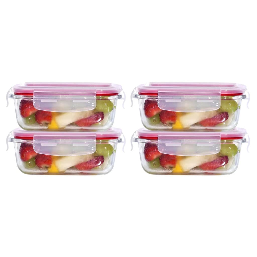 Kit 4 Pote Hermético Vidro Marmita Mantimentos Refratário Forno C/ Tampa Travas 370ml
