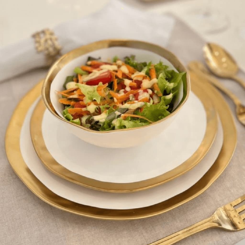Bowl Cumbuca Sobremesa de Porcelana Dubai Wolff Branco com Dourado 15x7cm Requintado Luxo Petisqueira Saladeira