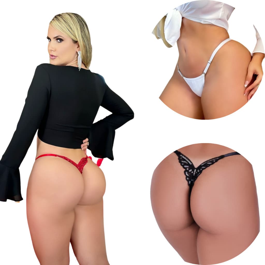 Kit 3 Calcinhas Sensual Fio Dental Borboleta Com Regulagem