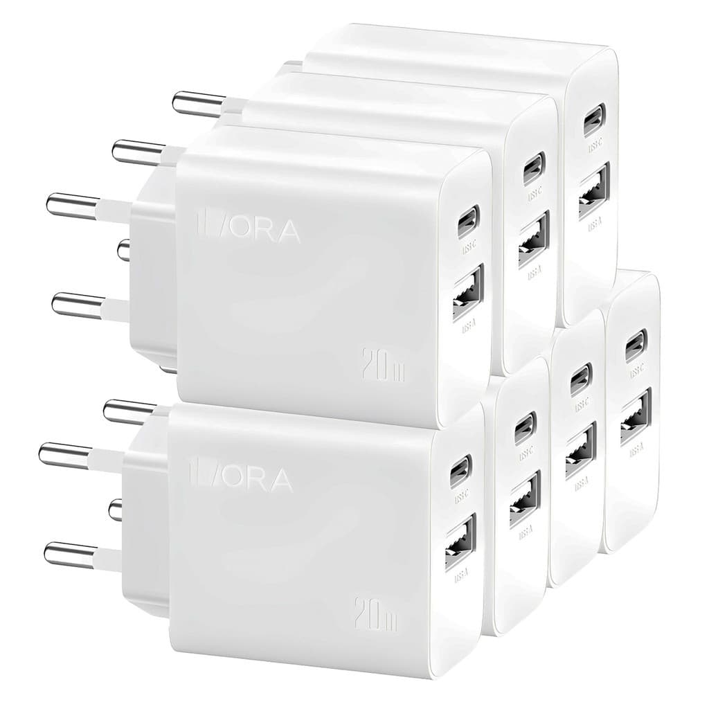 KIT 7x Carregador Usb 1Hora, Porta Usb A/C Pd20W Branco
