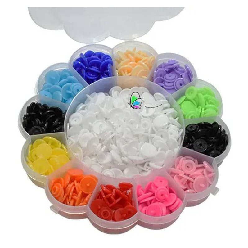 Kit Botão De Plástico Pressão Tic Tac 12mm Com 180 Botões Organizador Flor