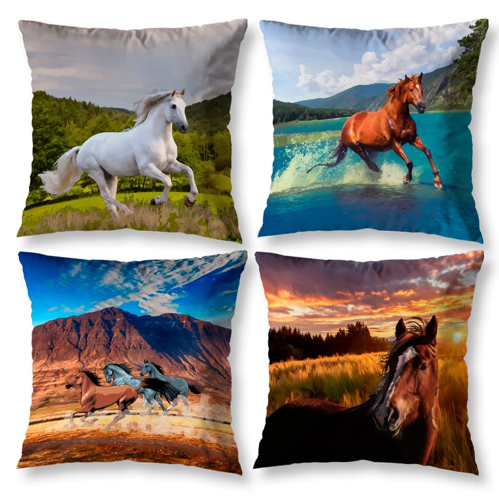 Kit 4 Almofadas Cheias 40cm x 40cm Decorativas Estampadas Digital Coloridas Sala Sofá Quarto