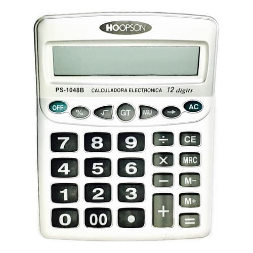 Calculadora Eletrônica Branca 12 Dígitos - PS-1048B Hoopson