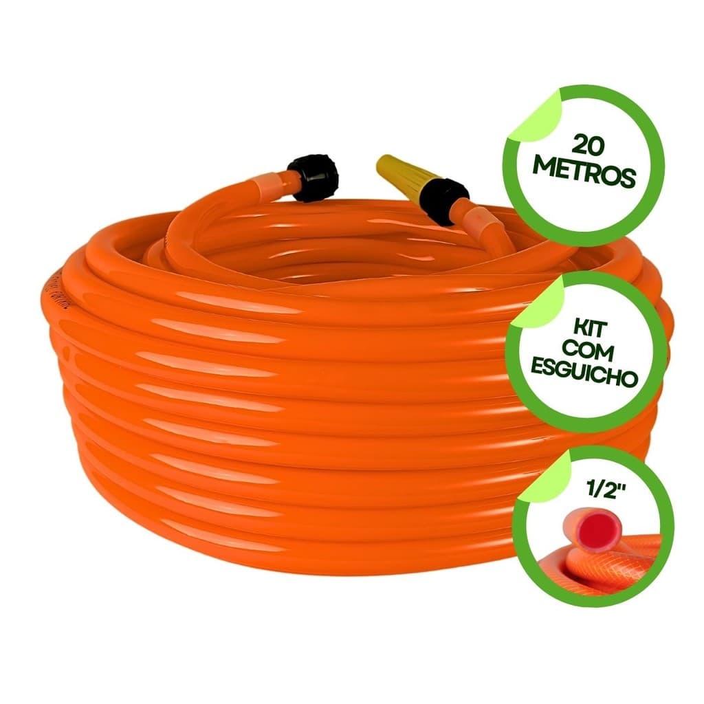 Mangueira de Jardim Siliconada Laranja com Esguicho e Bico de Brinde