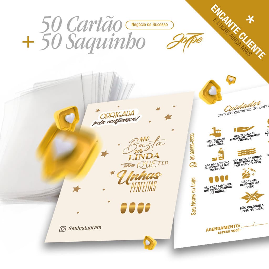 50 cartão cuidados DOURADO GOLD personalizado unha gel manicure bronze hidra gloss limpeza de pele 2 em 1  cliente