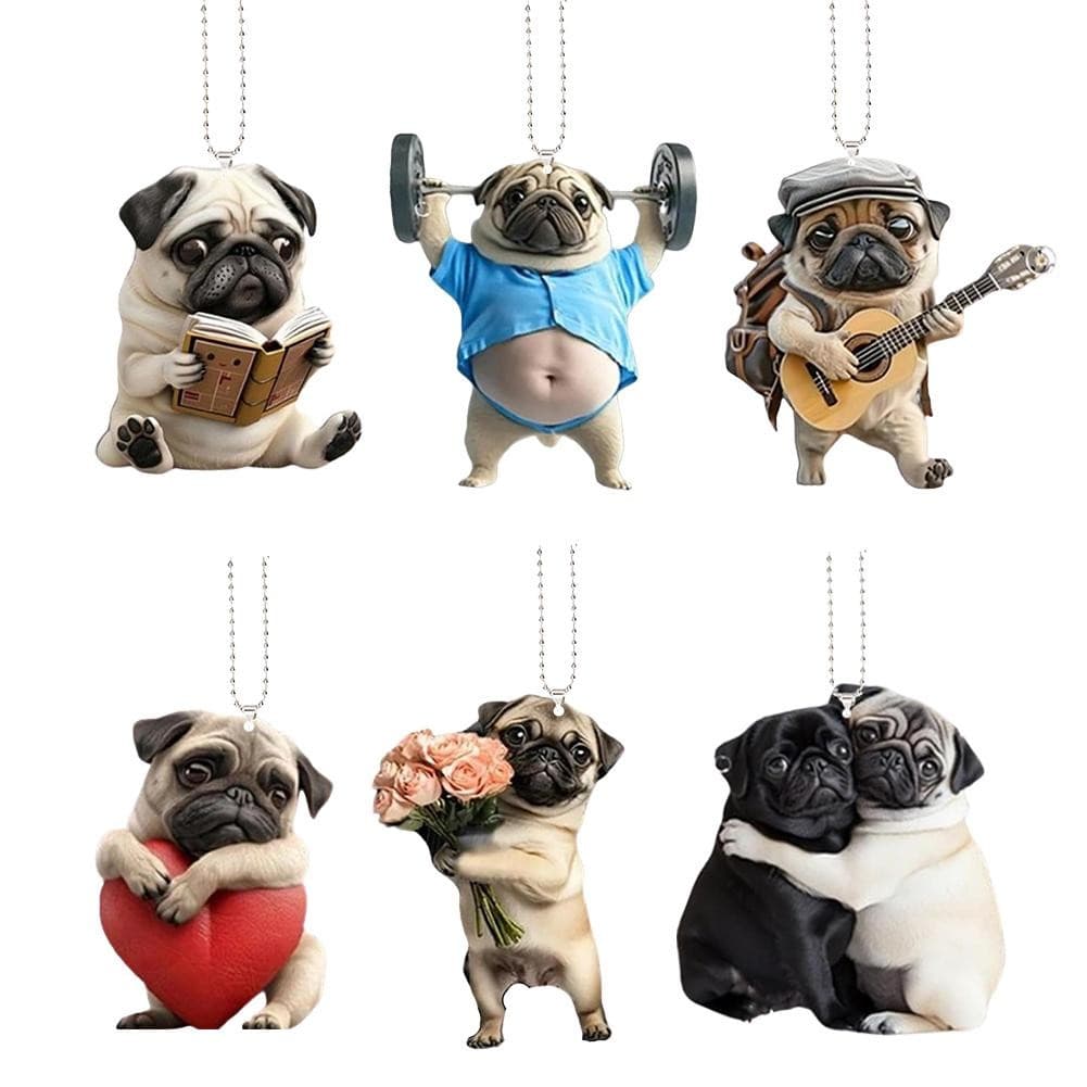 Adorável Pug Cão Com Coração Chaveiro Bonito Filhote De Cachorro Acrílico Pingente Versátil Charme Para Espelho Do Carro